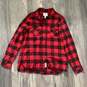 Roots, Red and Black Plaid Shirt, Size L
